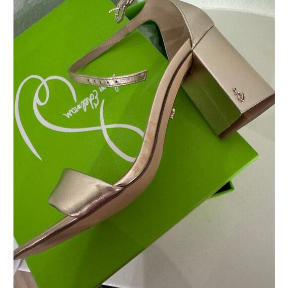 SAM EDELMAN NWB $ Daniella Gold Leather Block Heel Size 8.5 M - Picture 11 of 12